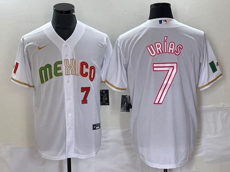 Men 2023 World Cub Mexico #7 Urias White Nike MLB Jersey style 16